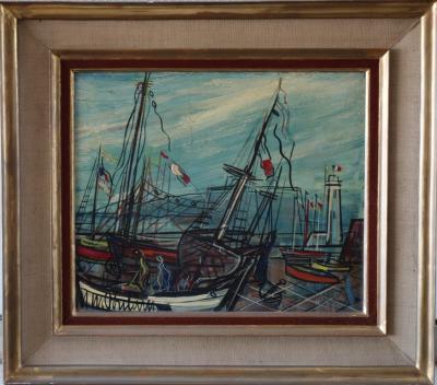 Michel-Marie POULAIN - Petit port en Bretagne, Huile sur toile signée 2