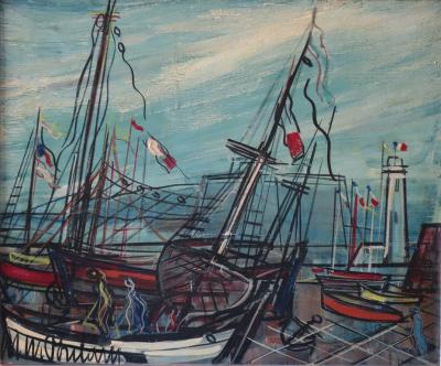 Michel-Marie POULAIN - Petit port en Bretagne, Huile sur toile signée 2