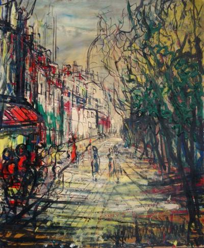Michel-Marie POULAIN - Vue de Montmartre et du Sacré Coeur, Huile sur panneau signée 2
