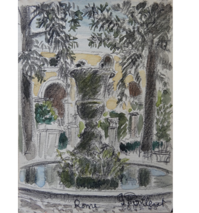 Gilbert POILLERAT - Fontaine à Rome, Aquarelle signée 2