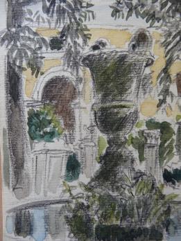 Gilbert POILLERAT - Fontaine à Rome, Aquarelle signée 2