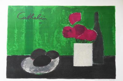 Bernard CATHELIN - Nature morte à l’assiette d’avocats, Lithographie 2