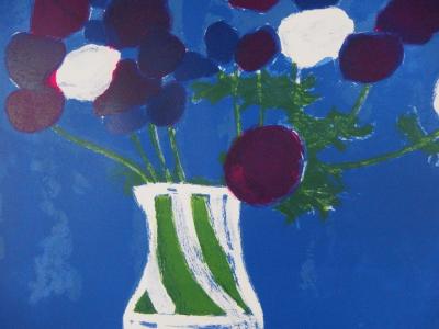 Bernard CATHELIN - Citrons et anémones au fond bleu, Lithographie signée 2
