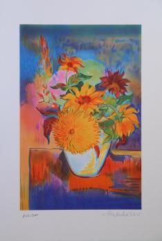 Amanda LEAR - Bouquet de tournesols, Lithographie originale signée 2