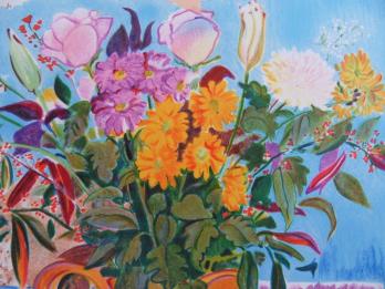 Amanda LEAR - Bouquet campagnard, Lithographie originale signée 2