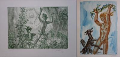 Albert DECARIS - Le Printemps, Aquarelle et gravure originale signée 2
