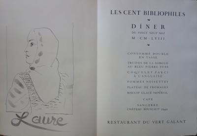 Pierre-Yves TREMOIS - Menu des Cents Bibliophiles - lithographie et dessin original 2