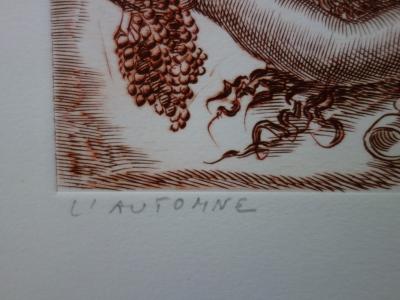 Albert DECARIS - L’Automne - Aquarelle et gravure originale signée 2