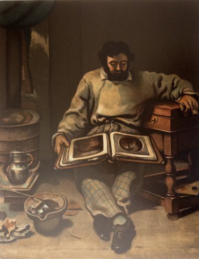 Gustave COURBET (after) - Man examining etchings, Lithograph 2