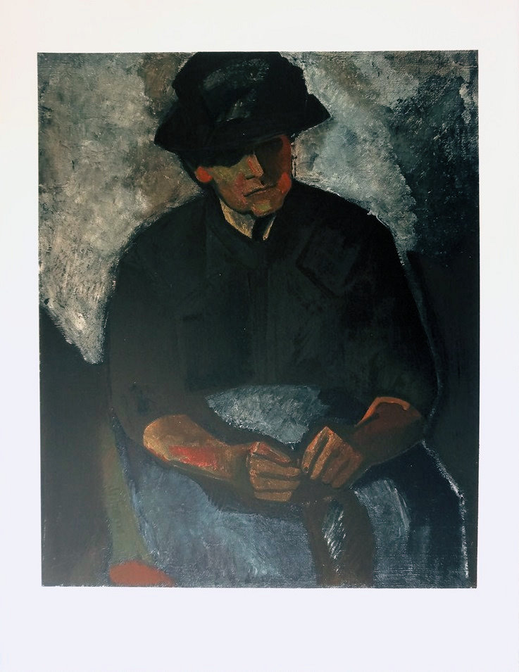 Charles DUFRESNE Vieille femme tricotant Lithographie Art Moderne