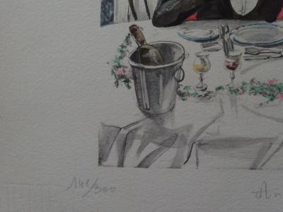 Tsuguharu FOUJITA - Diner mondain, 1952, Gravure réhaussée 2