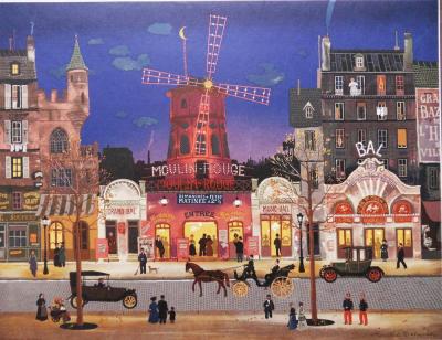 Michel DELACROIX - Paris, Devant le Moulin Rouge, Lithographie originale 2