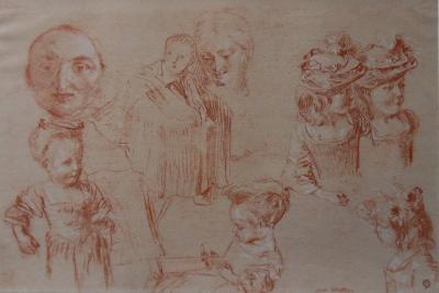 Antoine WATTEAU (d’après) - Croquis de fillette, Lithographie 2