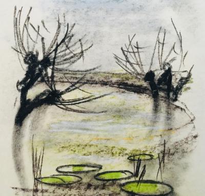 Georges LAPORTE - Les nénuphars, 1969 - Pastel original signé 2