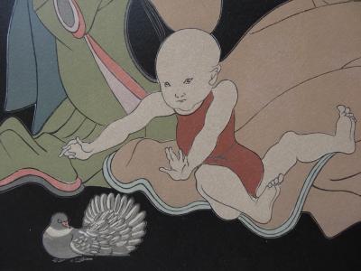 Tsuguharu FOUJITA - Geishas avec une colombe, bois gravé signé 2
