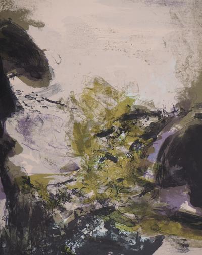 Zao WOU-KI : Paysage de montagne abstrait - Lithographie originale 2