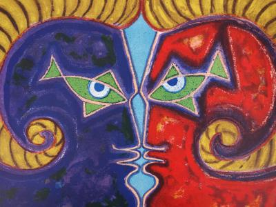 Jean COCTEAU : Deux béliers - Lithographie en couleur signée 2