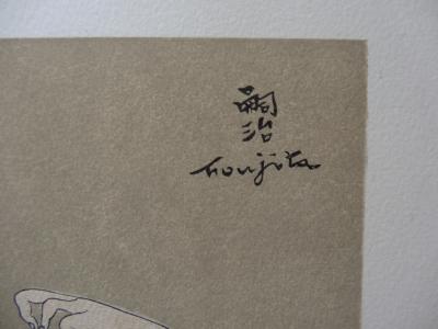 Tsuguharu FOUJITA - Geishas avec une colombe, bois gravé signé 2