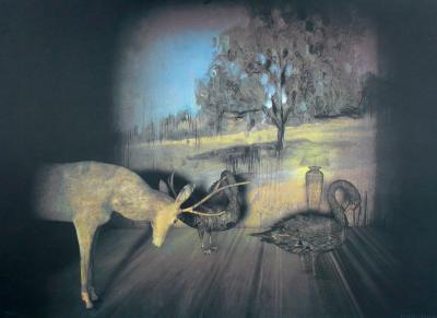 Francisco LARIOS - Cerf et oies, 1990, Lithographie signée 2