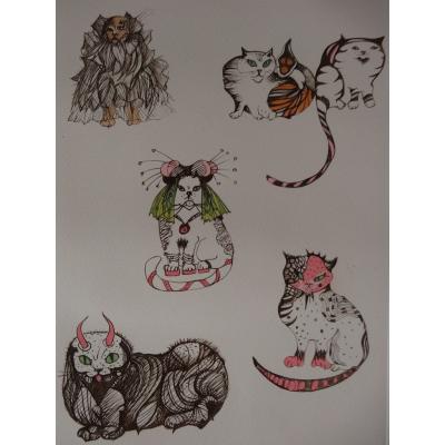 Léonor FINI - Chats costumés, 1985, Gravure originale signée 2
