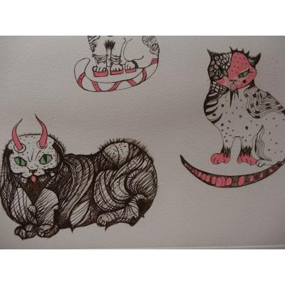 Léonor FINI - Chats costumés, 1985, Gravure originale signée 2