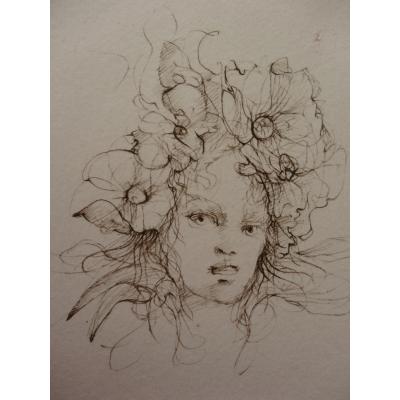 Léonor FINI - Jeune-fille en fleurs, c. 1970, Gravure originale signée 2