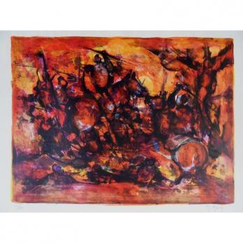 Marcel MOULY - Combat rouge, Lithographie originale signée 2