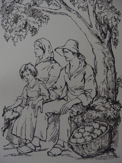 Bernard NAUDIN - La cueillette des pommes, 1932 - Bois gravé 2