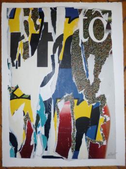 Jacques VILLEGLÉ - Collage et arrachage sur papier unique Signé 2
