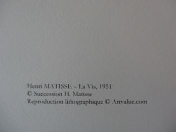 Henri MATISSE - La vis, Lithographie 2