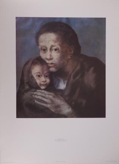 Pablo PICASSO (d’après) - Mère et enfant au fichu, Affiche originale 1966 2