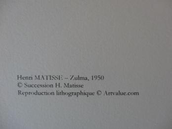 Henri MATISSE (1869-1954) - Zulma, Lithographie 2