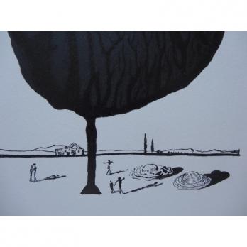 Salvador DALI - Arbre et soucoupes, Bois gravé original signé 2