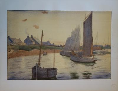 Raoul André ULMANN : Bretagne, Tristesse sur la mer, Lithographie originale  signée 2