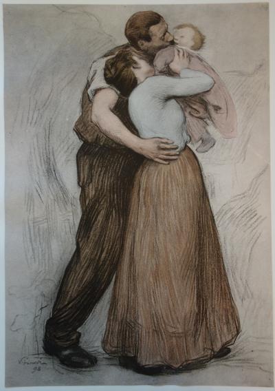 Victor Prouve  - Le baiser, Lithographie originale  signée (1897) 2