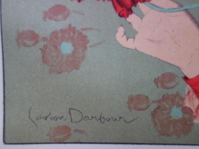Gaston DARBOUR - Jeune fille aux coquelicots , Lithographie originale  signée 2