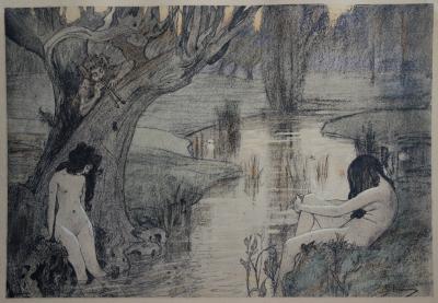 A. Laurens - Le bain des nymphes, Lithographie originale  signée (1897) 2