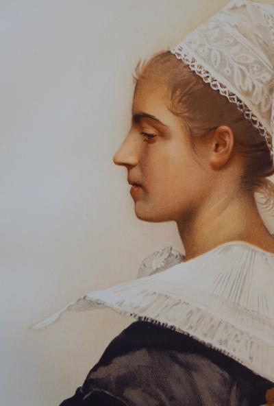 Maximilienne GUYON - La coiffe en dentelles, Lithographie originale  signée (1897) 2