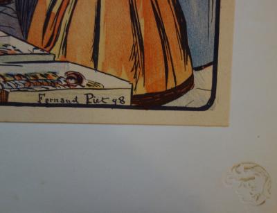 Fernand PIET - Un marché en Zélande, 1897 - Lithographie originale  signée 2