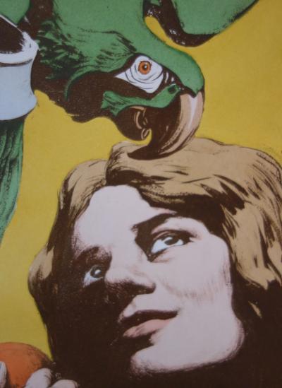Angelo Jank - La femme au perroquet, Lithographie originale  signée (1897 2