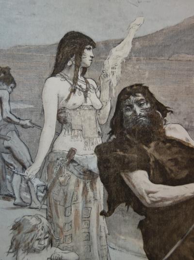 Fernand Cormon - Cité lacustre, Lithographie originale  signée (1897) 2