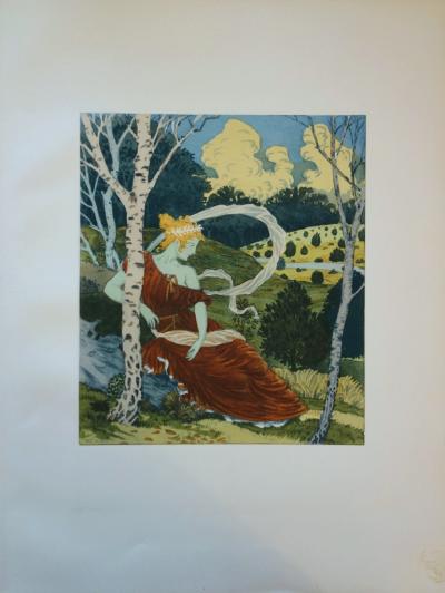 Eugène GRASSET - Dans les bois, Lithographie originale  signée (1897) 2