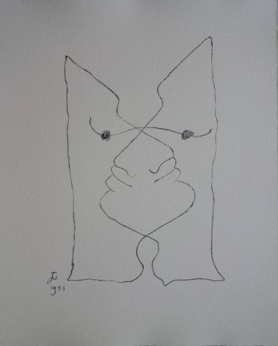 Jean COCTEAU : Visages entremêlés - Lithographie signée 2