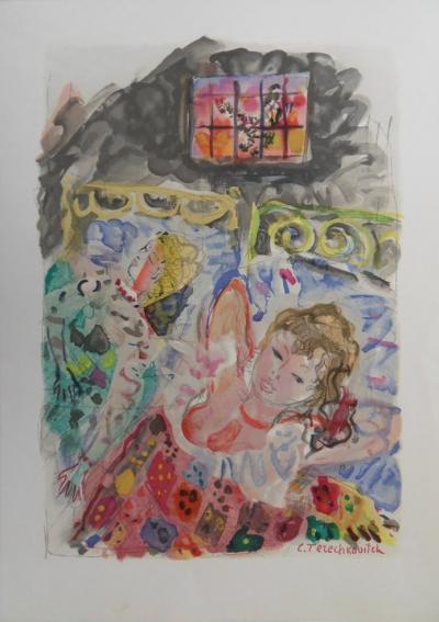 Kostia TERECHKOVITCH - Dans la chambre des jeunes-filles, 1961, Lithographie signée 2