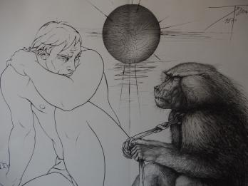 Pierre-Yves TREMOIS : L’homme et le singe, Gravure originale signée 2