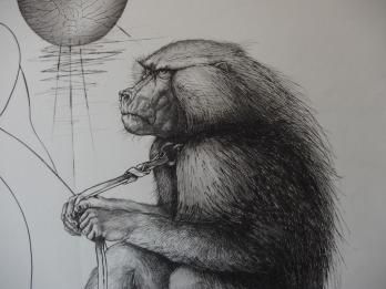 Pierre-Yves TREMOIS : L’homme et le singe, Gravure originale signée 2