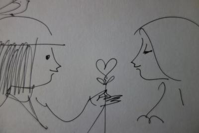 Raymond PEYNET - Les amoureux de la St Valentin, Dessin original signé 2