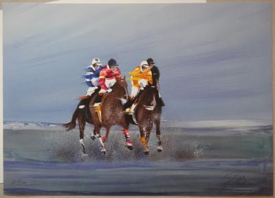 Victor SPAHN - Course de chevaux sur la plage, Lithographie signée 2