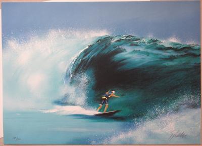 Victor SPAHN - Biarritz : Surfeur dans le tube, Lithographie signée 2