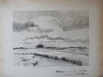 Jean FEUGEREUX - Soleil couchant sur la Beauce, Gravure originale signée 2